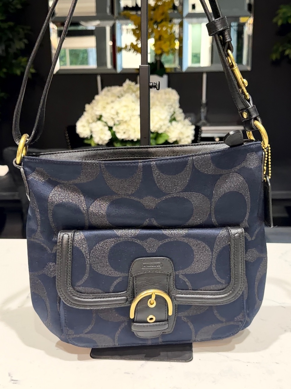 Coach Campbell metallic Signature Crossbody Bag with Front Buckle Pocket - Picture 9 of 9